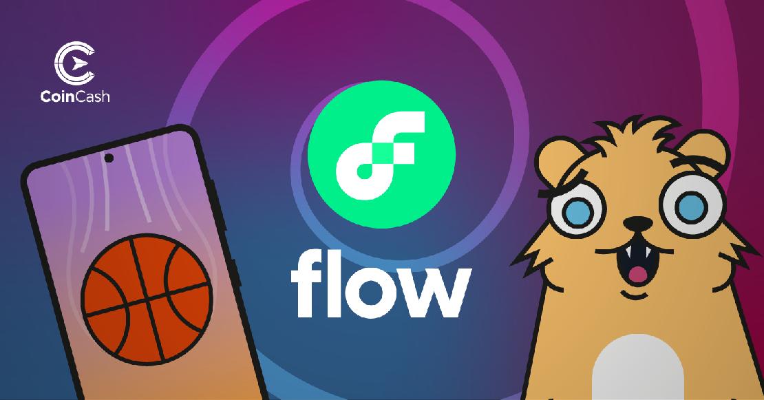 Két NFT marketplace, a CryptoKitties és az NBA Top Shot, valamint középen Flow felirat a jelével.